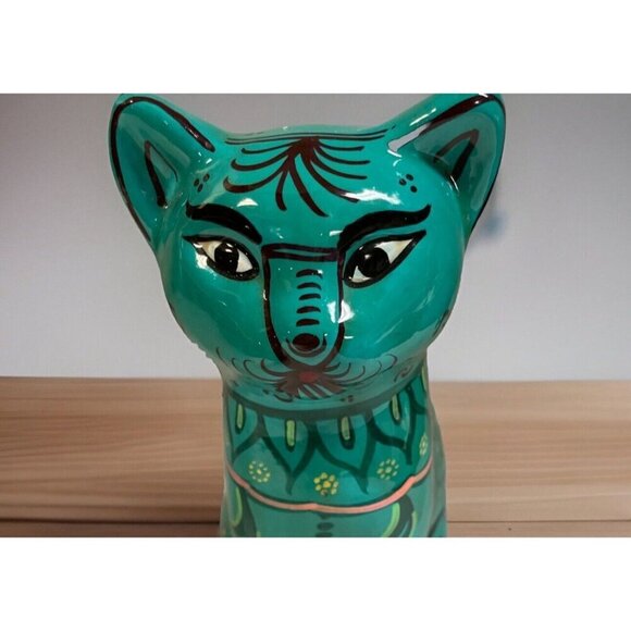 Walt Disney World  MEXICAN FOLK ART Cat Figurine TEAL Southwestern Clay Pottery - Picture 2 of 10